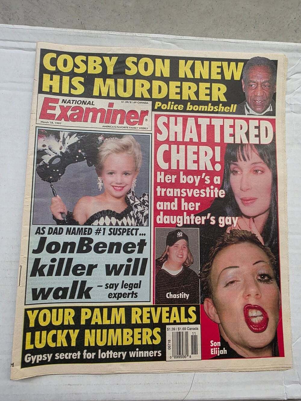 Vintage 1997 National Examiner Newspaper Cosby Son Murder Cher JonBenet Tabloid